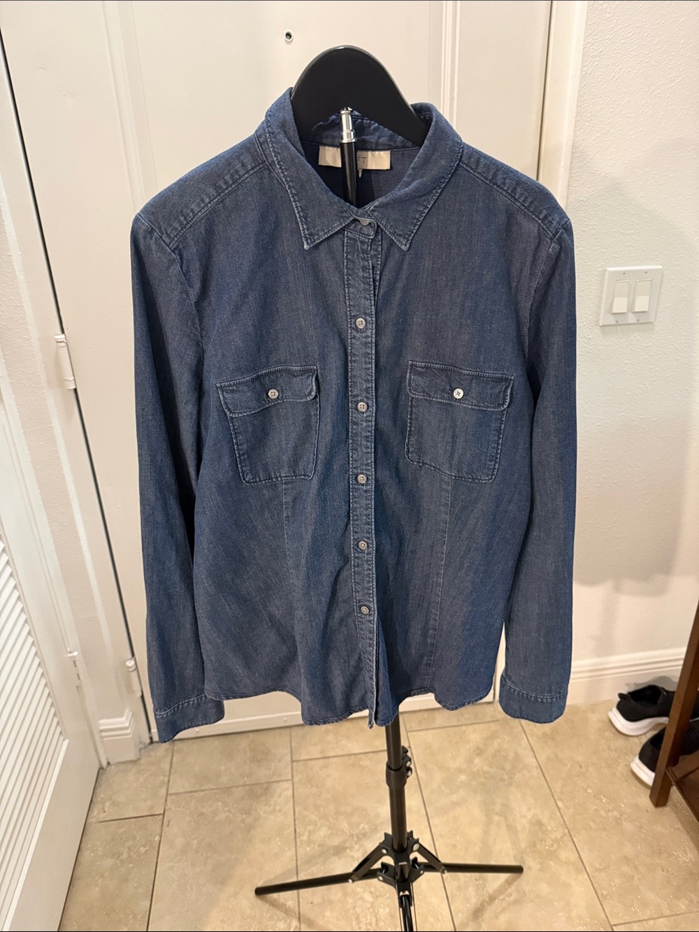 LOFT Washed Denim Button-Down Shirt in Blue